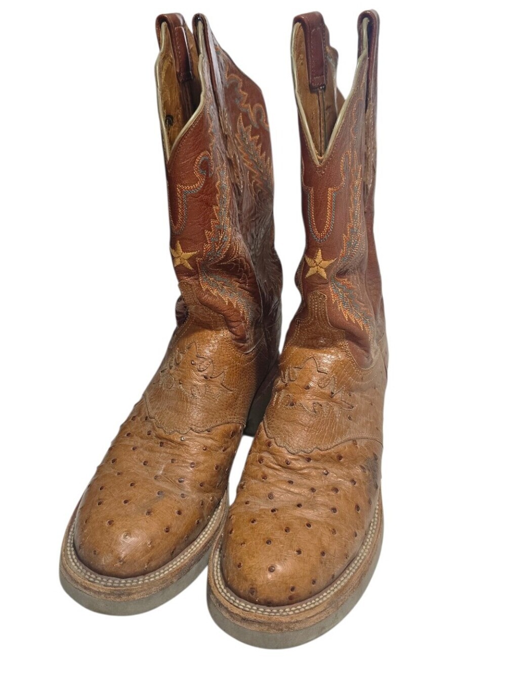 Lucchese Women's Cognac Tan Ostrich Leather Western Cowboy Boots Size 9